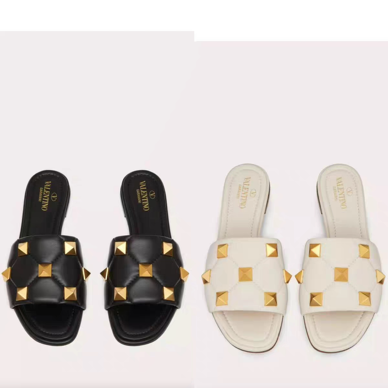 【Big Pretty W】(Full Price 2400) 6/2 Valentino Fin Women's Shoes with Rivets, Flat Sandals, Multi-Color 【Big Pretty W】(Full Price 2400) 6/2 Valentino Fin Women's Shoes with Rivets, Flat Sandals, Multi-Color