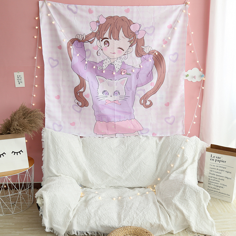 Nền vải ký túc xá đổi mới in hangcloth tấm thảm trang trí sơn lưới màu đỏ nền tường cô gái đầu giường nền vải tường - Tapestry thảm trang trí phòng ngủ