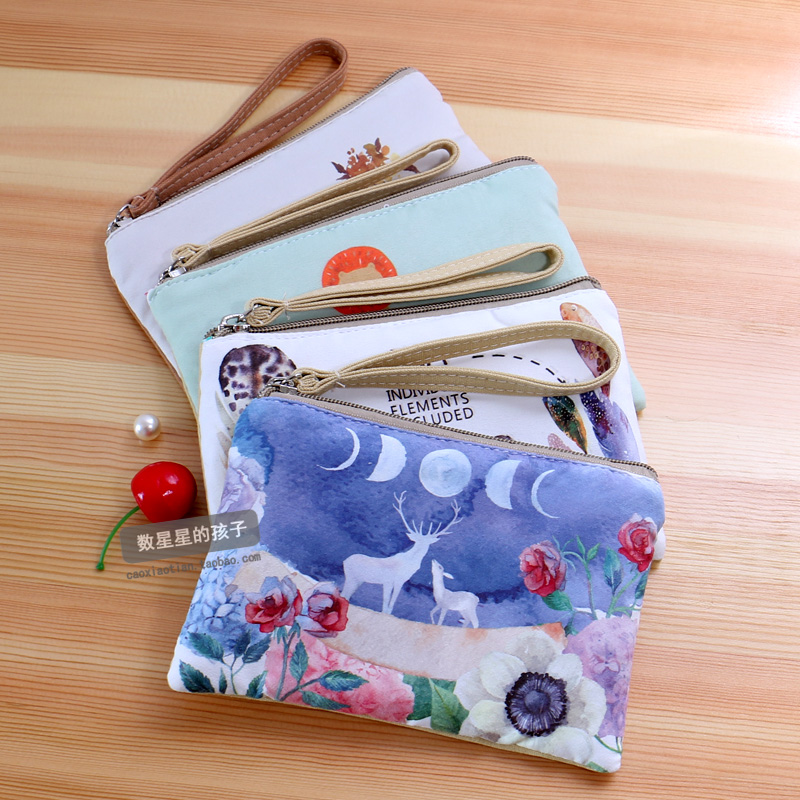 Korean Version Cute Minimalist Cloth Art Small Wallet Zero Wallet Student Pull Bracelet Handpicked Data Line Headphone Bag Containing