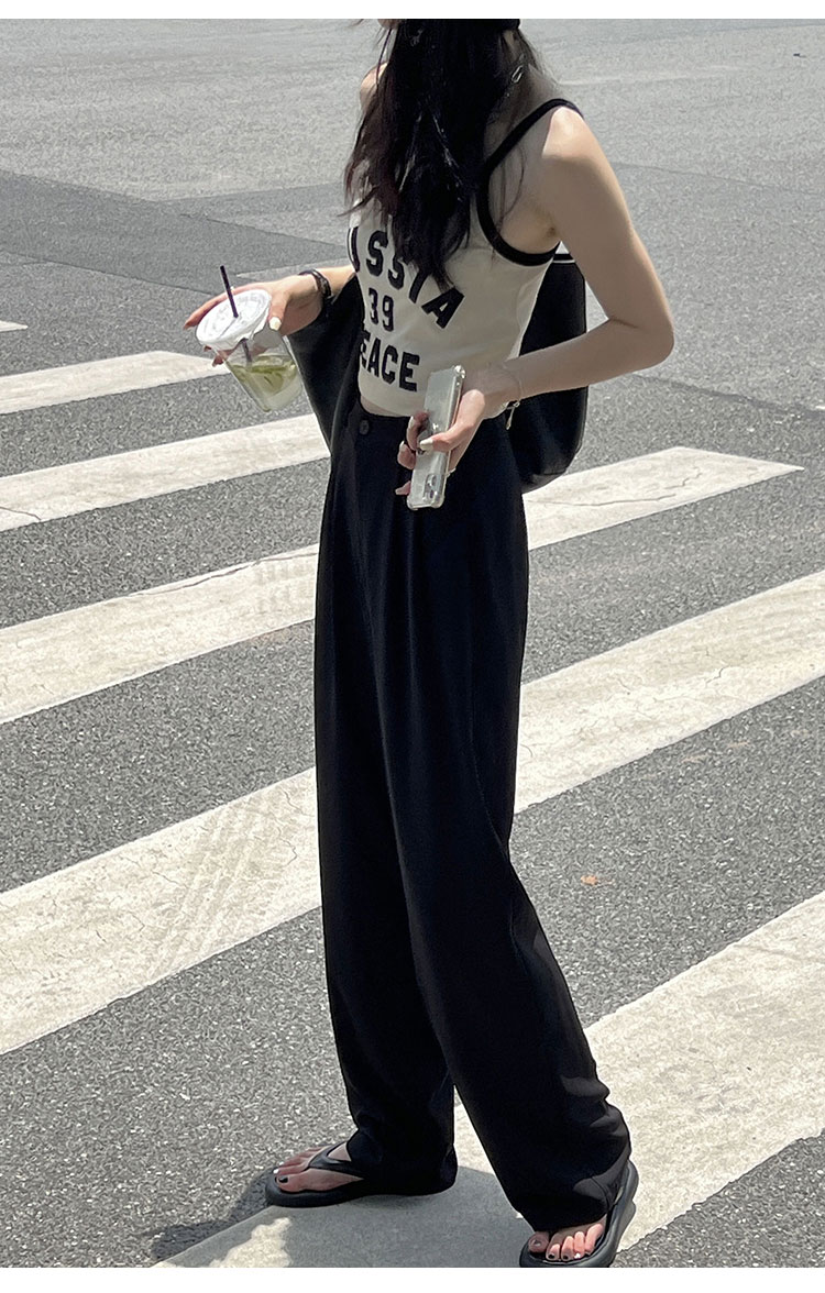 粉色阔腿裤女春秋新款高腰垂感宽松显瘦西装拖地裤夏季休闲直筒裤详情25