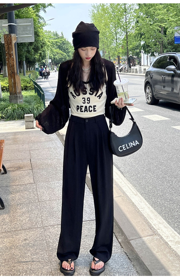粉色阔腿裤女春秋新款高腰垂感宽松显瘦西装拖地裤夏季休闲直筒裤详情24