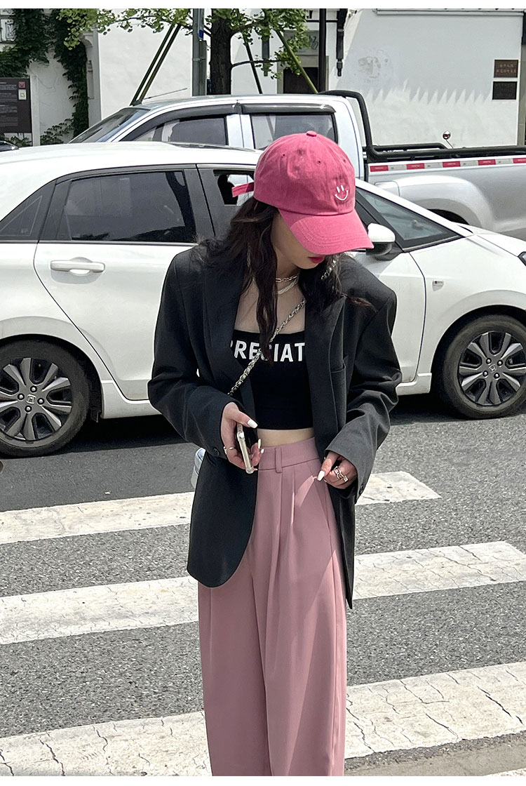 粉色阔腿裤女春秋新款高腰垂感宽松显瘦西装拖地裤夏季休闲直筒裤详情35