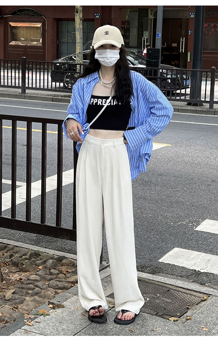 粉色阔腿裤女春秋新款高腰垂感宽松显瘦西装拖地裤夏季休闲直筒裤详情29