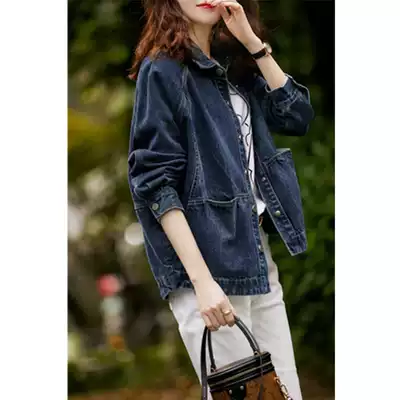Japanese light luxury women's age reduction fashionable retro Profile Slim casual loose fashion temperament short denim jacket
