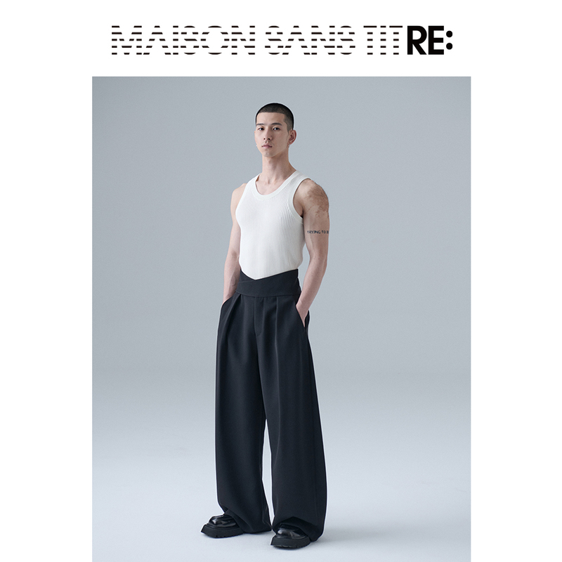 Re: by Maison Sans Titre Original Design Black Cross-Waist High-Waisted Wide-Leg Pants Trousers Re: by Maison Sans Titre Original Design Black Cross-Waist High-Waisted Wide-Leg Pants Trousers