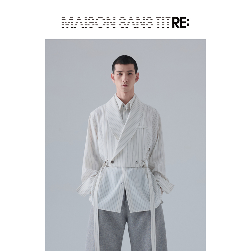 Re: by Maison Sans Titre Original Design White Striped Double-Layer Vest Structure Shirt