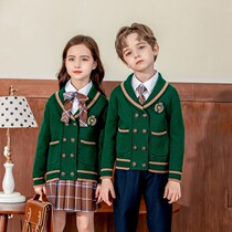 Kindergarten uniform childrens school uniform set primary and secondary school students shirt spring and autumn sweater cardigan three-piece English style