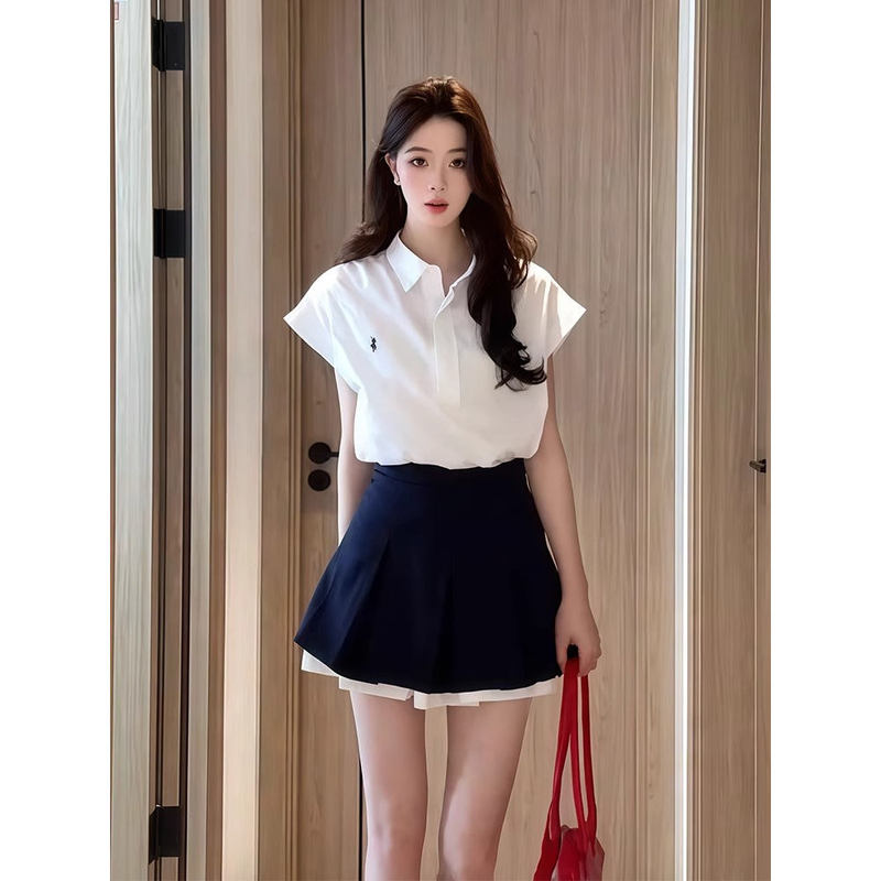 Pure Desire Sexy Sleeveless Polo Collar Top Women's 2025 Summer New Slim Fit Design Short-Sleeved Shirt