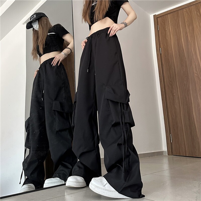 American Retro Work Pants for Women, Spring, Summer, Autumn, Winter 2025 New Style, Loose Wide-Leg Hip-Hop Jazz Dance Cargo Pants