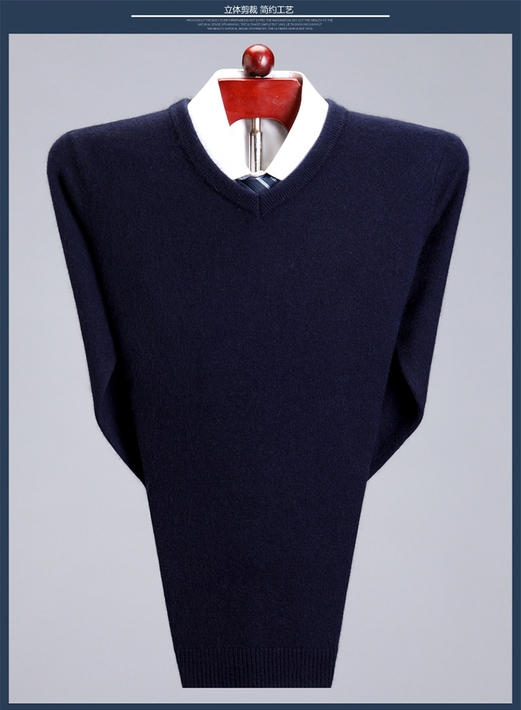 Hengyuan chính hãng mùa thu và mùa đông cổ chữ V 100% áo len cashmere nam dày trung niên tròn cổ áo len áo len màu rắn áo nam