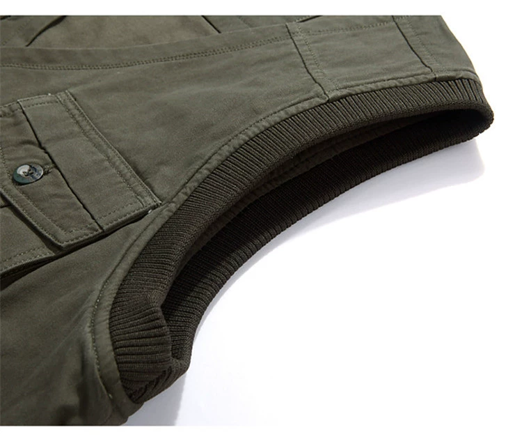 Mùa xuân và mùa thu trung niên vest nam V-cổ áo đa túi cha trung niên mặc áo vest cotton vest vest nam trung niên