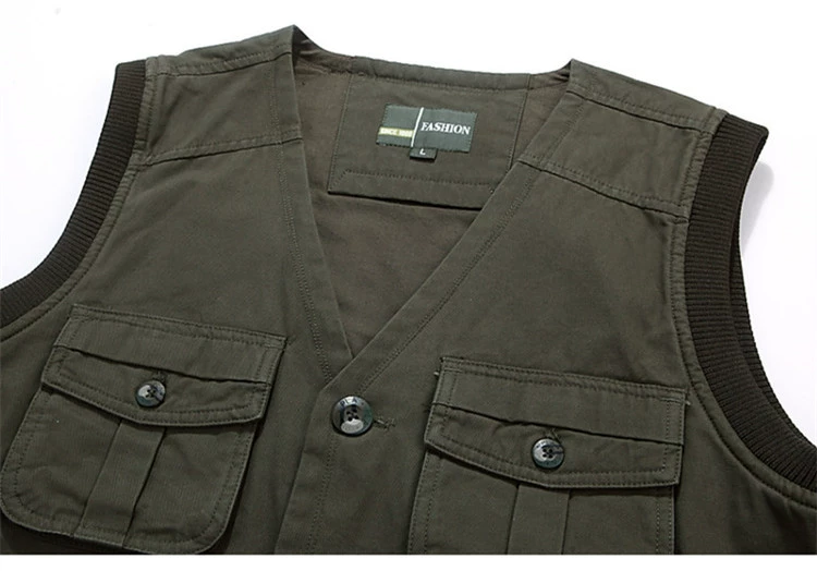 Mùa xuân và mùa thu trung niên vest nam V-cổ áo đa túi cha trung niên mặc áo vest cotton vest vest nam trung niên
