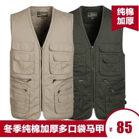 Mùa thu và mùa đông trung niên vest nam V-cổ nhiều túi vest cha cộng với cotton dày hơn kích thước vest vest cotton vest khoác nam