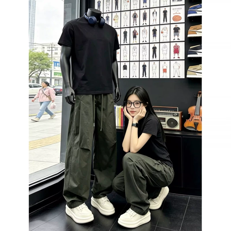 Летние тонкие ретро casual штаны, американский стиль, оверсайз, свободный прямой крой