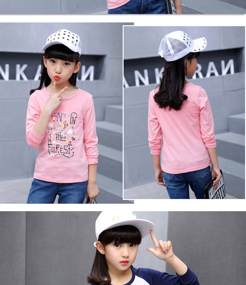 7 bé gái mặc 6 mùa xuân và mùa thu 8 áo thun cotton dài tay màu trắng t máu đáy áo 5 trinh tiết lớn 9-11 bé gái mười tuổi áo thun trẻ em thái lan