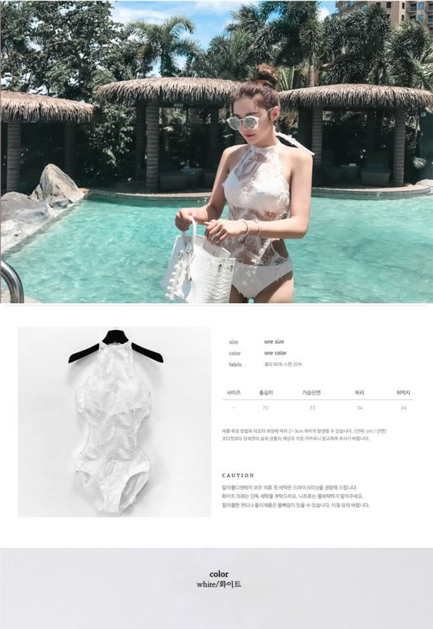 Đồ bơi Lông nữ tính Openwork Bãi biển trong suốt Bikini Beach Holiday White Lace Covered Belly One Piece Áo tắm đồ bơi 1 mảnh