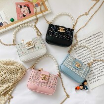 Childrens Pearl handbag ins pop girl shoulder bag Princess Cross bag fashion foreign girl satchel bag