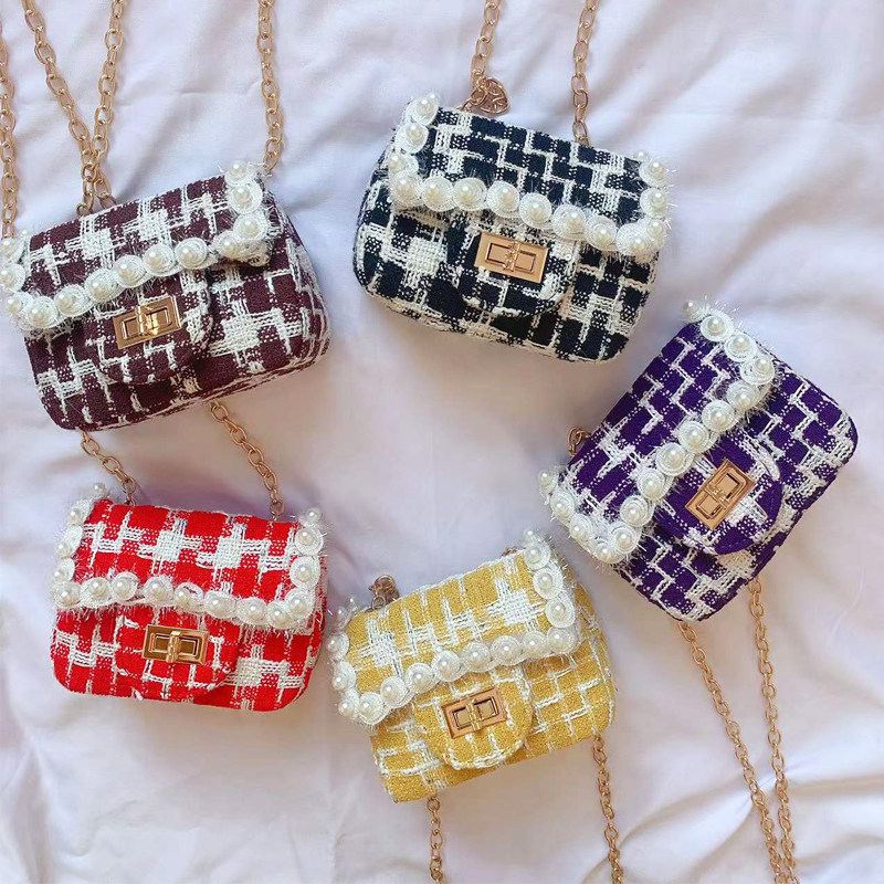 Children's Single Shoulder Bag Baby Pearl Skew Satchel Fashion Foreign Girl Magpies Mini Water Square Bag 100 Hitch Satchel