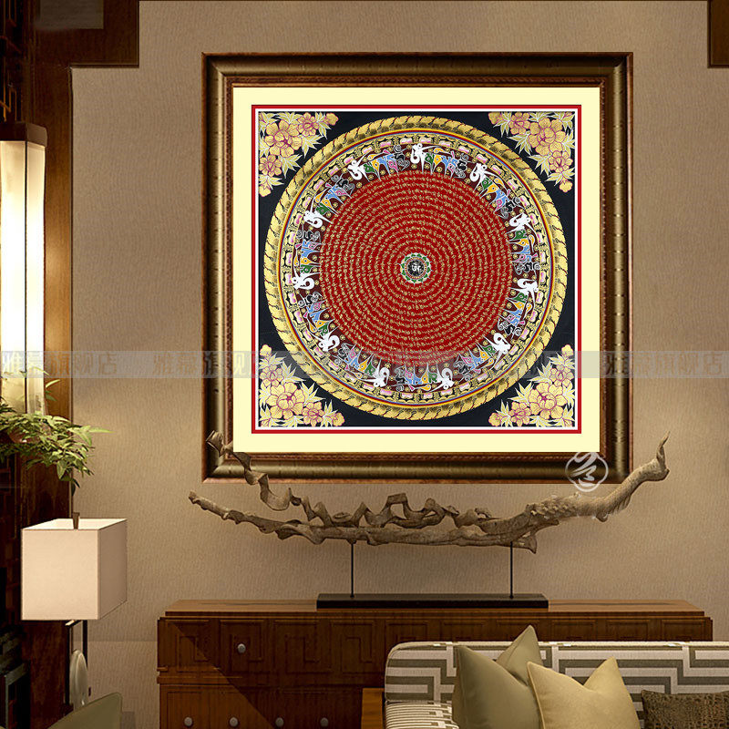 New printed DMC cotton thread cross embroidered kit Living room Xuanguan Circular Buddhist six-word Monitor Donka