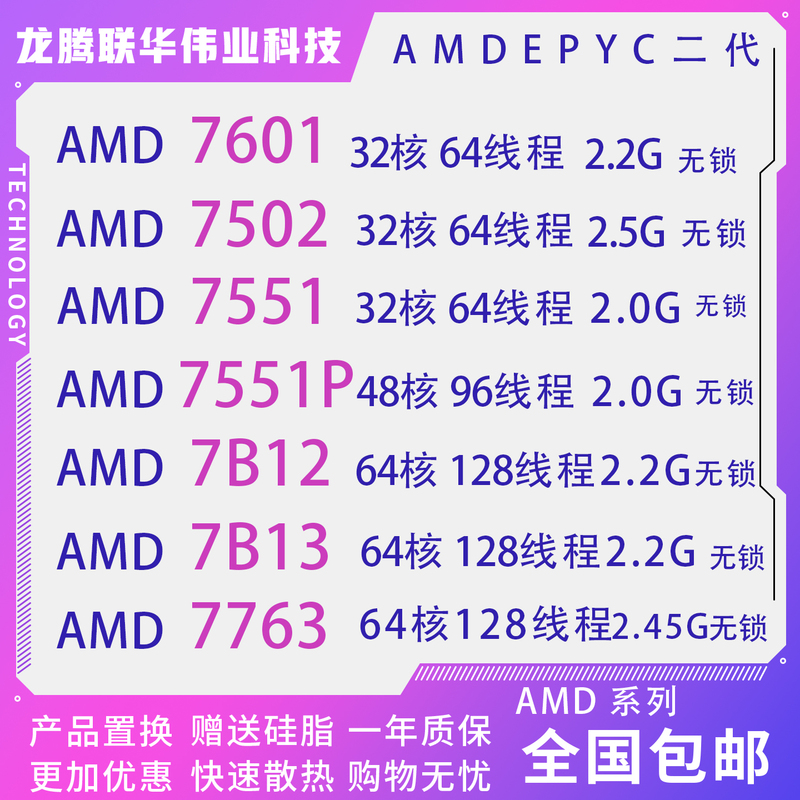 Amd Epyc 7601 7502 7551 7551P 7B12 7B13 7763 Second Generation Official Version Unlocked