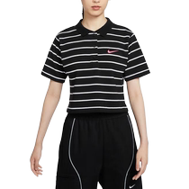Nike lapel short-sleeved womens polo shirt short pure cotton small hook striped sports top HM4649-010