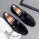 Little Bee Leather Shoes Men's Style Korean Slip-On Loaf Black Embroidered Peas Highlighted Leather Casual Shoes