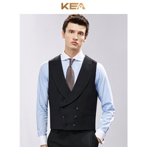 KEA British style double-breasted suit vest mens slim black suit collar vest Korean business formal wear horse clip