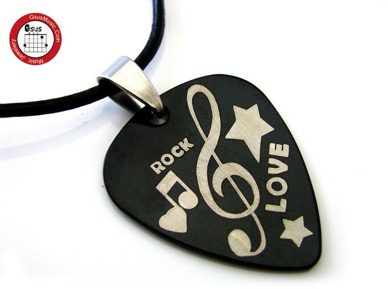 New GsusMusic metal punk titanium steel pick necklace pentagram rock love note