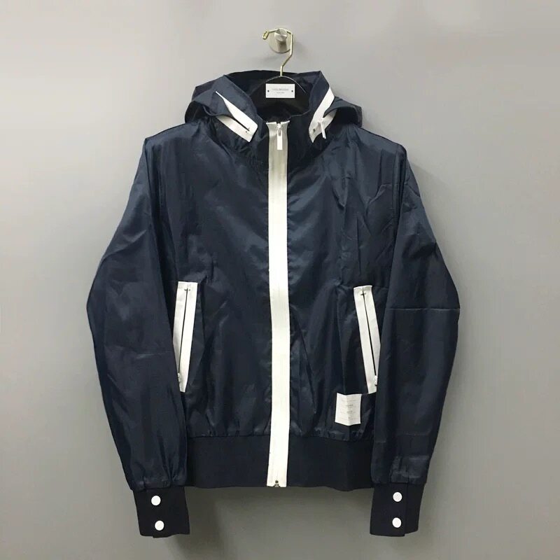  Thom Browne Windjersey 19 Autumn Winter TB White Side Crash Color Pull Chain Connected Hat Assault man and woman jacket