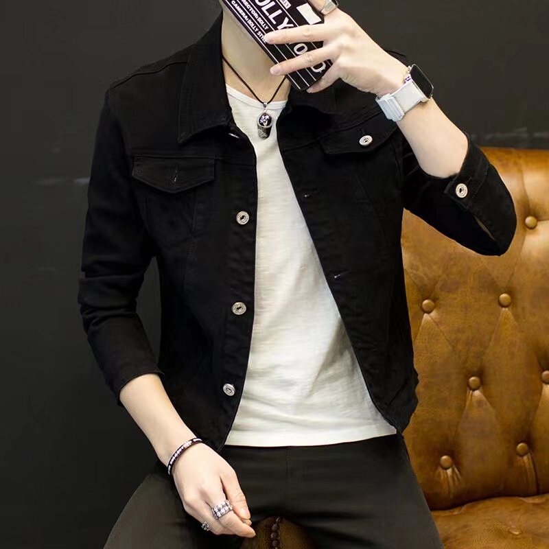 High-End Black Denim Jacket for Men, Spring and Autumn 2026 New Style, Men's Slim Fit, Stylish Casual Lapel Short Jacket High-End Black Denim Jacket for Men, Spring and Autumn 2026 New Style, Men's Slim Fit, Stylish Casual Lapel Short Jacket