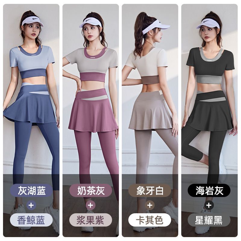 Summer New Yoga Clothing Set for Women, High-End Loose-Fitting Running Sportswear, Pilates Short-Sleeved Quick-Drying Fitness Clothes