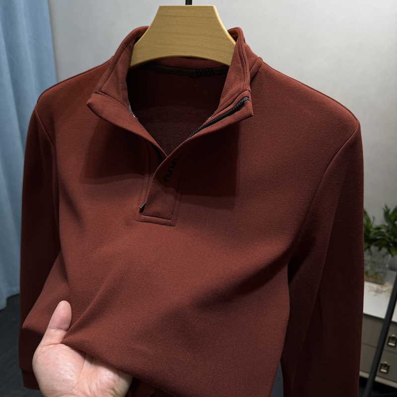 Half-Zip Camel Wool Turtleneck Base Layer Shirt for Autumn and Winter, Dove Velvet Brushed T-Shirt for Men, Long-Sleeved Inner Layer Top Half-Zip Camel Wool Turtleneck Base Layer Shirt for Autumn and Winter, Dove Velvet Brushed T-Shirt for Men, Long-Sleeved Inner Layer Top