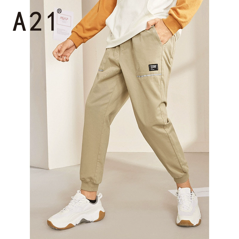 A21 mùa thu và mùa đông phong cách mới quần tây nam tie-foot, quần cotton giản dị, quần nam 9 điểm màu đen - Crop Jeans