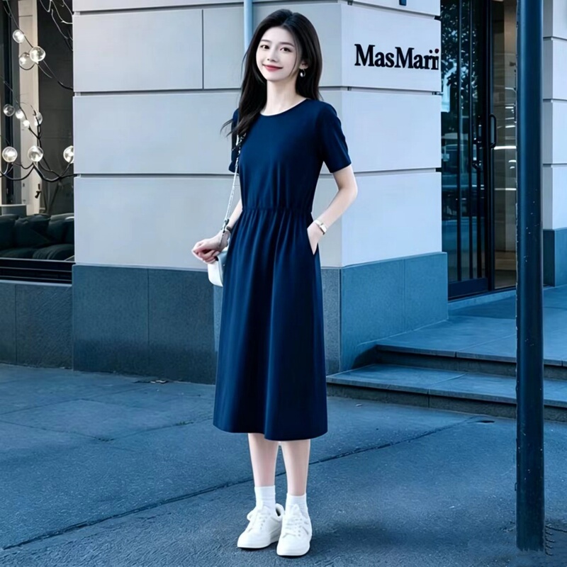 New Summer Dress for Petite Women, Stylish and Waist-Cinching, Super Flattering, Pure Cotton, Casual Mid-Length Dress with a High-End Feel