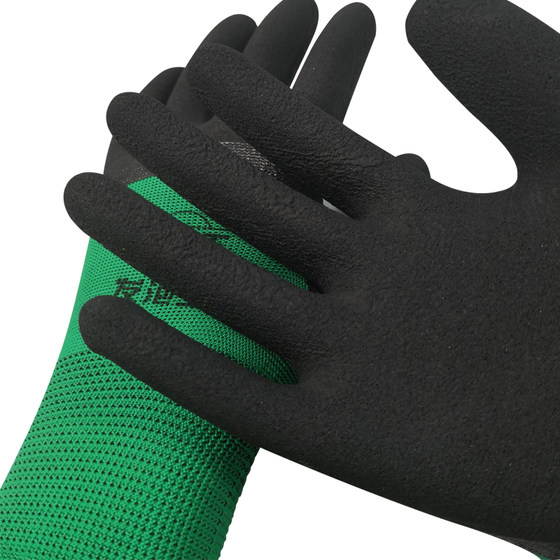 Latex foam gloves labor protection wear-resistant anti-slip plastic rubber dipped breathable work labor protection gloves for work