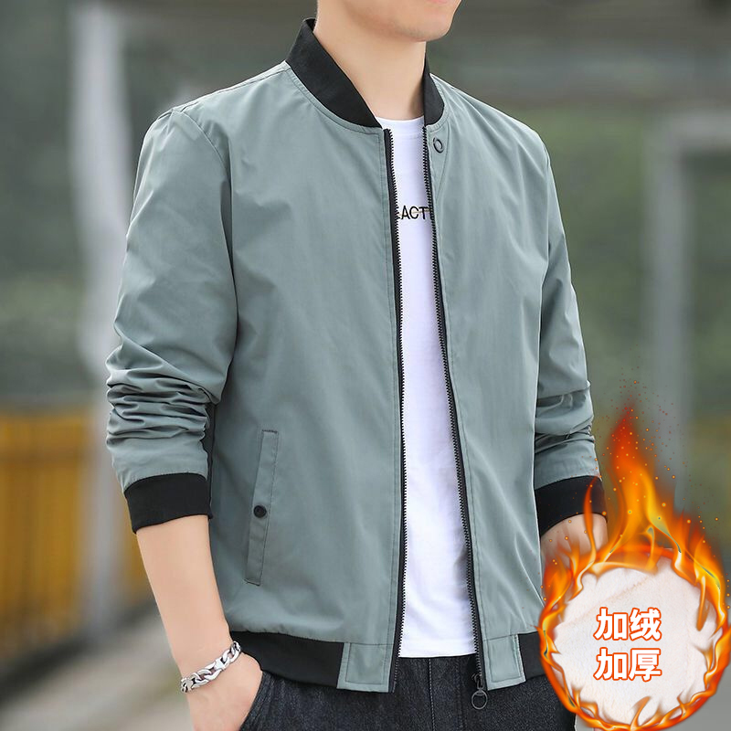 Autumn and Winter Thickened Fleece Men's Casual Jacket Korean Style Trendy Windbreaker Men's Baseball Jacket Outerwear