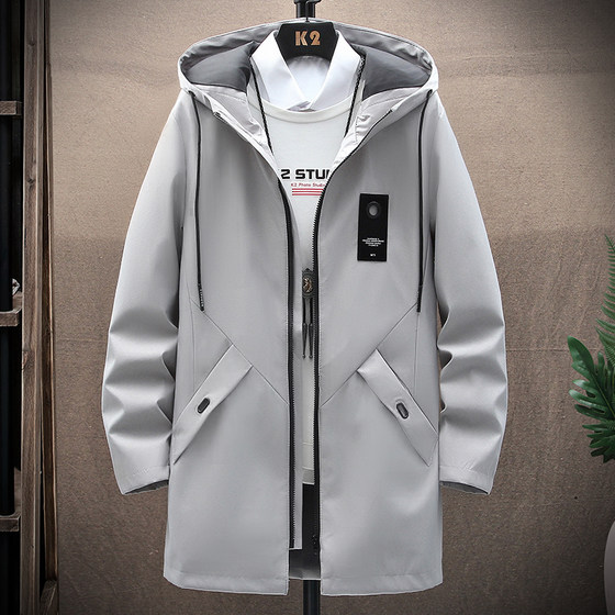 2023 spring and autumn windbreaker men's mid-length jacket loose Korean style handsome coat men's casual top jacket trendy