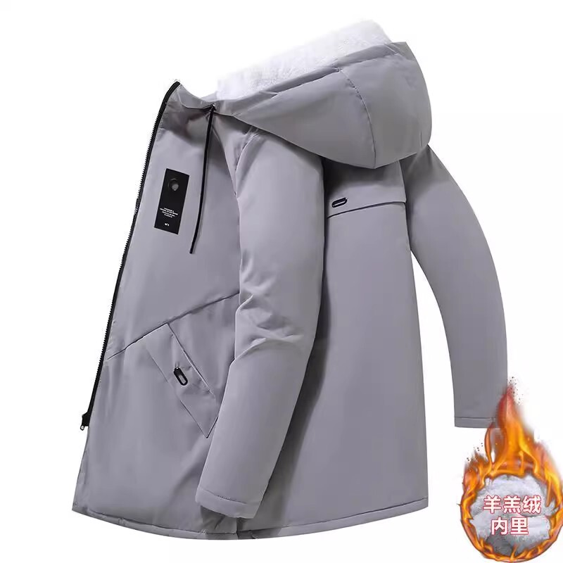 Autumn and Winter Fleece-Lined Thickened Cotton Coat for Men, Mid-Length, Cold-Proof and Warm Cotton Jacket with Hood, Casual Cotton Coat, Windbreaker for Men Autumn and Winter Fleece-Lined Thickened Cotton Coat for Men, Mid-Length, Cold-Proof and Warm Cotton Jacket with Hood, Casual Cotton Coat, Windbreaker for Men