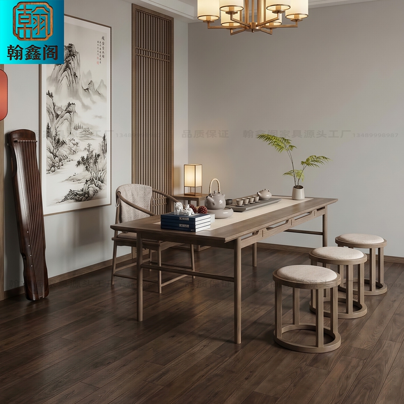 New Chinese-Style Black Walnut Tea Table and Chair Set, Zen-Inspired Minimalist Design for Homestay, Home Living Room Reception Tea Table, Tea Art Table