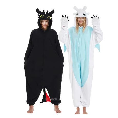 Zipper Version of the Black Dragon Performance Costume, Cartoon Dragon Taming Jumpsuit for Adults, Men and Women, Autumn and Winter Zipper Hooded White Dragon Toothless
