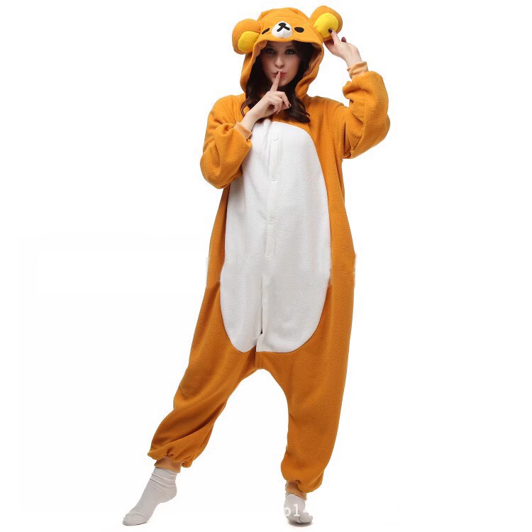 Onesie Rilakkuma Disney Cartoon Animal One-Piece Pajamas for Couples Winter Home Halloween Rilakkuma
