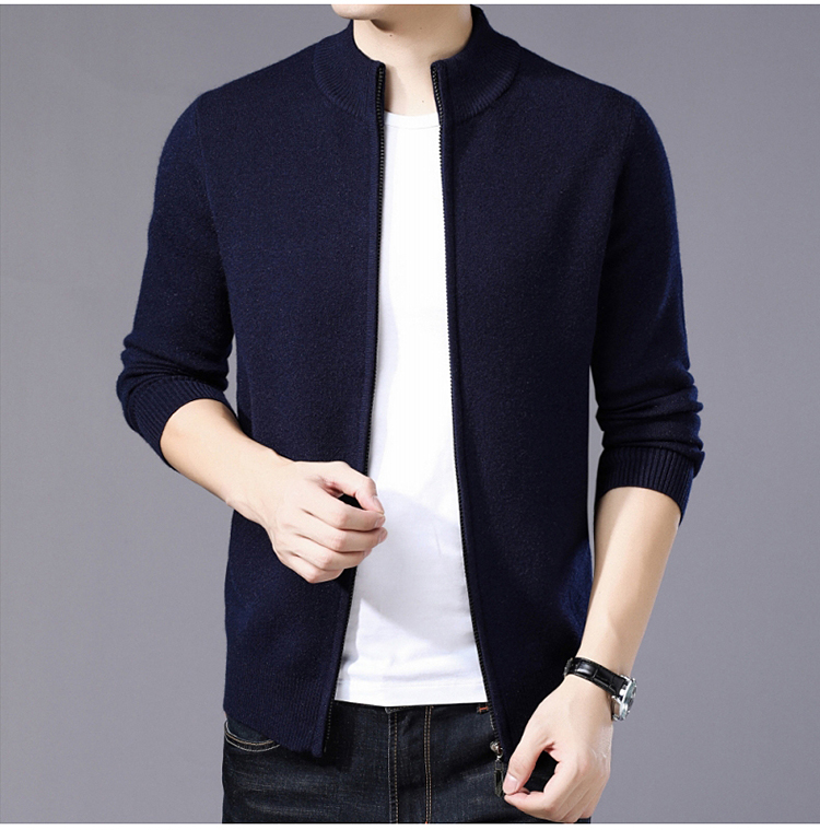 Áo len cashmere Áo khoác nam nam Zipper Zipper Áo nam mùa thu Dệt kim Xu hướng Màu áo len đứng Cổ áo len áo cardigan nam