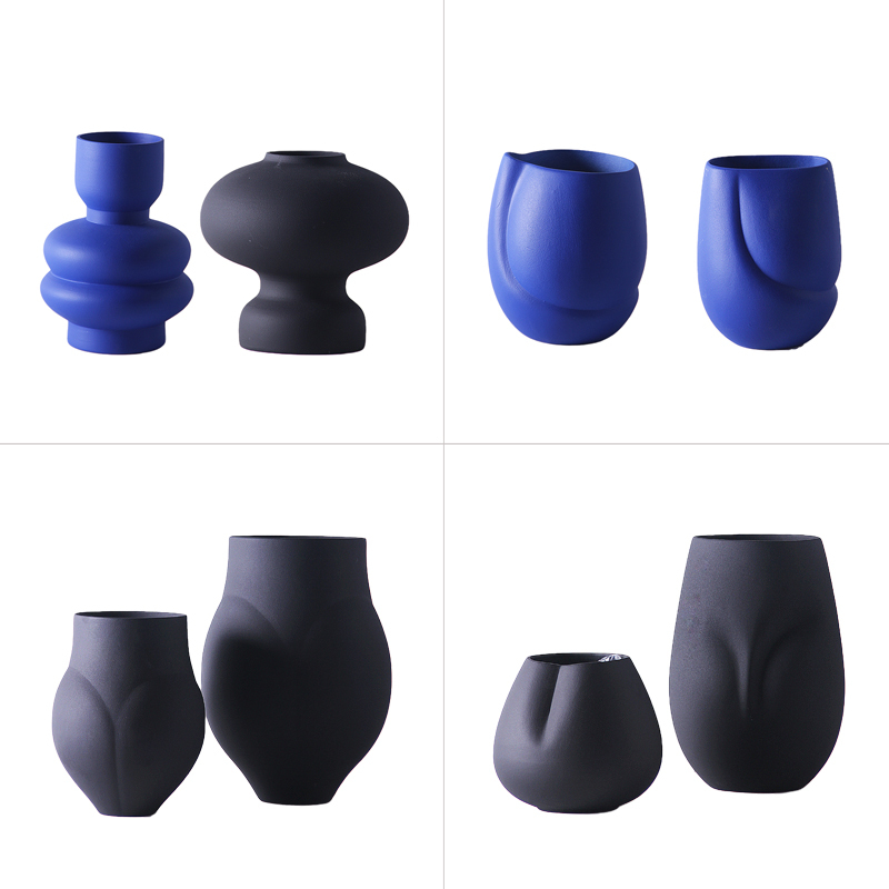 Simple Modern New Chinese Style Ceramic Vase Hotel Villa Model Room Sales Center Bedroom Bedside Table Dried Flower Holder