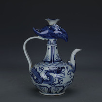 Yuan blue and white hand painting dragon pattern Phoenix head teapot wine bottle imitation unearthed official kiln ancient porcelain antique collection