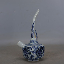 Yuan blue and white hand-painted peony pattern square hookah unearthed old goods antique porcelain antique collection ornaments