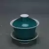 Jingdezhen Cultural Revolution factory goods Shanghai Museum Peacock green glaze horseshoe rice cup cover bowl handmade memorial porcelain collection