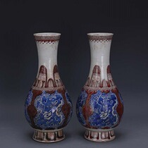 Qing Kangxi blue and white glaze in phoenix pattern guts bottle a pair of firewood kiln fired hand antique porcelain antique collection