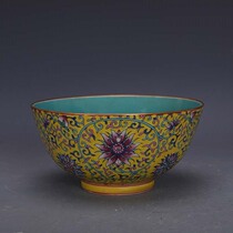 Daqing Yongzheng enamel pastel color gold stalks Lotus lotus pattern porcelain bowl official kiln antique porcelain handmade porcelain antique collection