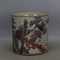 Daqing Kangxi hand-painted glazed red landscape pen holder do old wood kiln antique porcelain antique collection