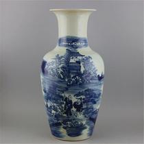 Qing Dynasty hand-painted blue and white landscape characters pattern flower basket bottle retro decoration old antique porcelain collection antique